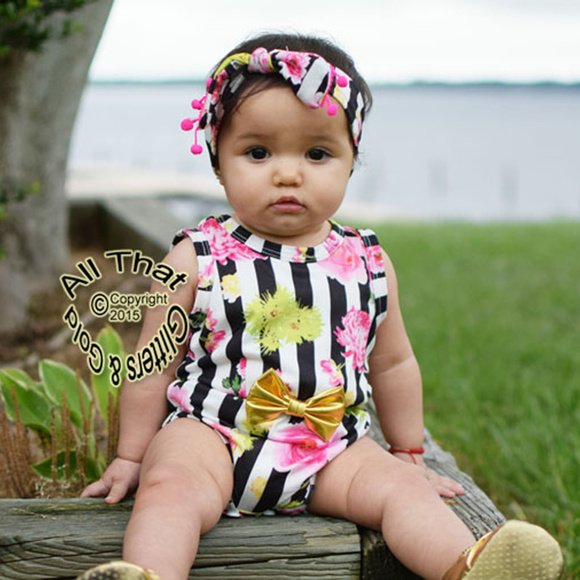 Other - Baby Girl Striped Romper with Headband NWT